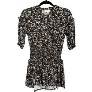 NWT Jessica Simpson Smocked Floral Print Button Front Dress Black